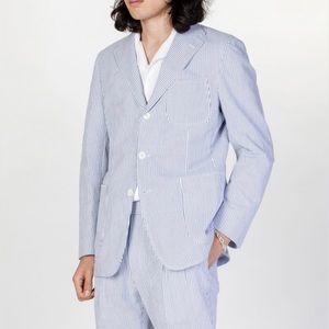 NAVY SEERSUCKER UNCONSTRUCTED SACK JACKET men's S nWOT
